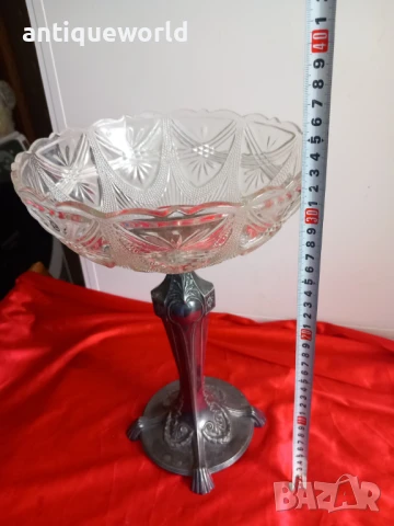 АРТ ДЕКО ,Голяма ФРУКТИЕРА Посререна , Кристално Стъкло, снимка 6 - Антикварни и старинни предмети - 51125429