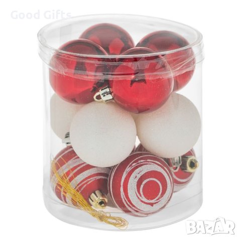 12 броя Комплект коледни топки, Червени и Бели, 5см, снимка 1 - Други стоки за дома - 42673151