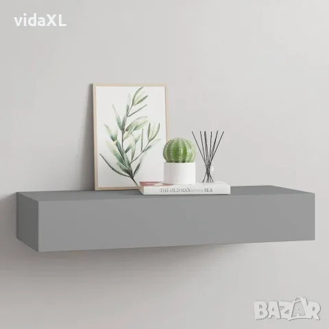 vidaXL Стенен рафт с чекмедже, сив, 60x23,5x10 см, МДФ, снимка 2 - Етажерки - 56146911