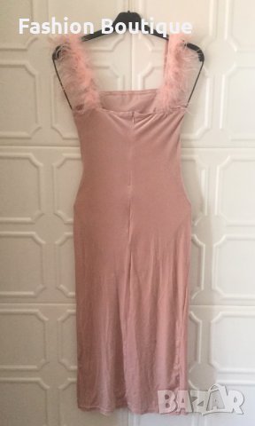 Черна рокля с щраусови пера луксозна елегантна нова година розова сива, снимка 17 - Рокли - 31235980