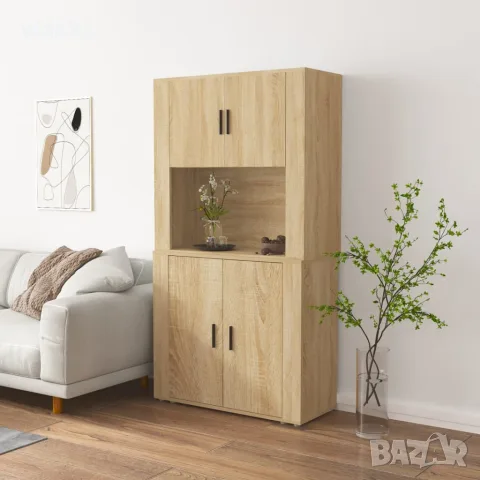 vidaXL Висок шкаф, сонома дъб, инженерно дърво, снимка 2 - Бюфети - 56146723