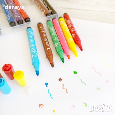 1950 Флумастери за рисуване и оцветяване с печати, 18 цвята в кутия, снимка 6 - Ученически пособия, канцеларски материали - 31756256