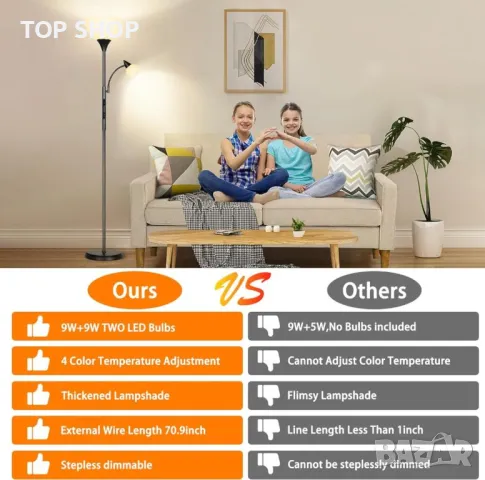 OUTON LED димируема подова лампа лампион със сензорно управление, дистанционно, приложение, снимка 4 - Лампи за стена - 49511657