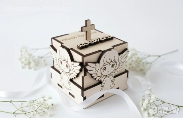 Дървена кутия за кръстче и косичка, снимка 4 - Декорация за дома - 52080833