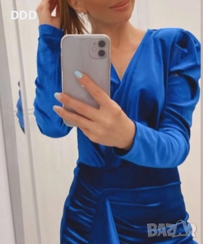 Рокля кадифе в турско синьо