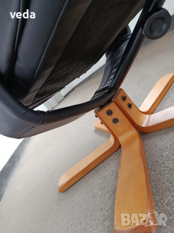 Страхотен кожен стол в комплект с табуретка естествена кожа, снимка 4 - Столове - 54066812