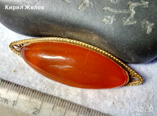СТАРИННА РУСКА МЕДНА с МАРКИРАНА ПОЗЛАТА КЕХЛИБАРЕНА БРОШКА 100% НАТУРАЛЕН БАЛТИЙСКИ КЕХЛИБАР 48768, снимка 3 - Антикварни и старинни предмети - 48734280
