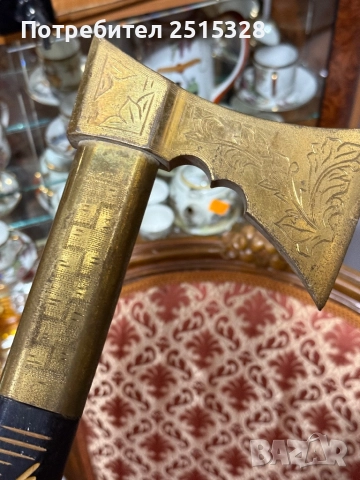 стар бастун с красив обков завършващ брадва, снимка 3 - Колекции - 52521315