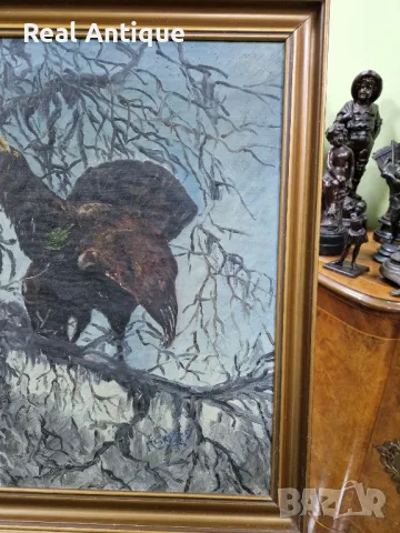 Стара уникална антикварна датска авторска картина масло върху платно , снимка 4 - Антикварни и старинни предмети - 48777752
