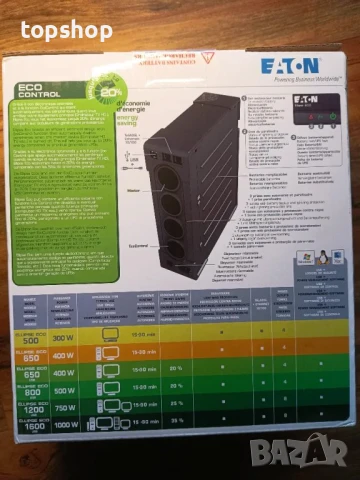 ЧИСТО НОВ, НЕРАЗПЕЧАТАН UPS Eaton EL800USBDIN ECO, 800VA / 500W, 4 контакта IEC C13, 1 IEC C14, снимка 8 - UPS захранвания - 50495014