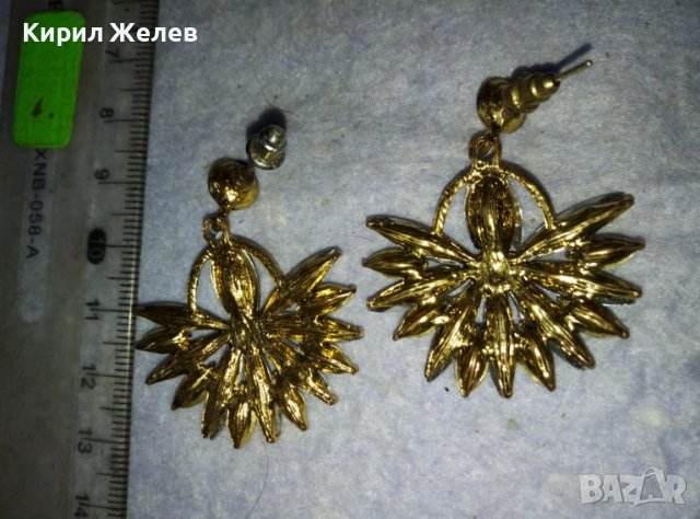 ЧИФТ СТАРИ ВИНТИДЖ АРТ ПОЗЛАТЕНИ КРИСТАЛИ ФЛОРАЛНИ ОБЕЦИ 28531, снимка 6 - Обеци - 42056043