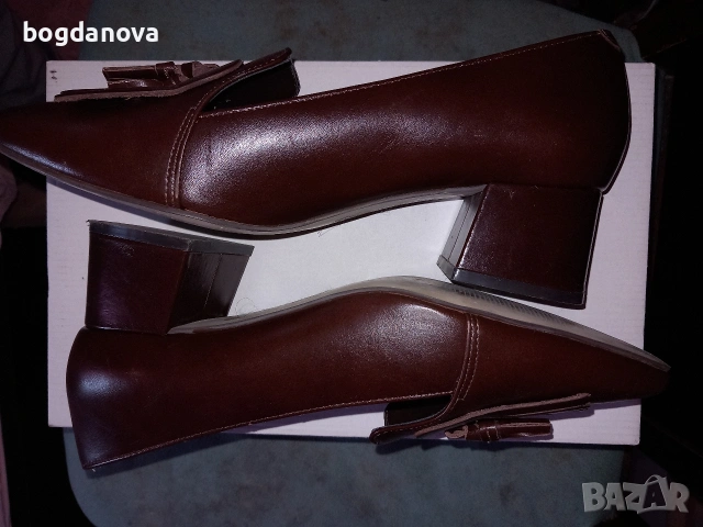 Next елегантни затворени обувки с нисък удобен ток от кожа, снимка 3 - Дамски елегантни обувки - 53986454