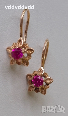 СССР златни обеци 14 карата, снимка 14 - Обеци - 52120428