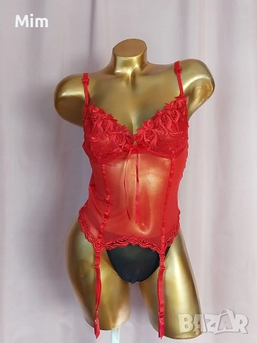  Резервирани Sensuality 85 B Червен корсет с жартиери за чорапи и прашка , снимка 2 - Корсети, бюстиета, топове - 54324800