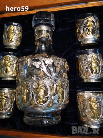 Руски сребърен 84 комплект-сет(сребро,кристал)сребърна кана,чаша,сребро 84, снимка 4 - Антикварни и старинни предмети - 32123914