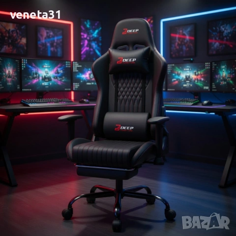 Ергономичен черен геймърски стол с поставка за крака, регулируема височина и 3D подлакътници, снимка 6 - Столове - 54046210