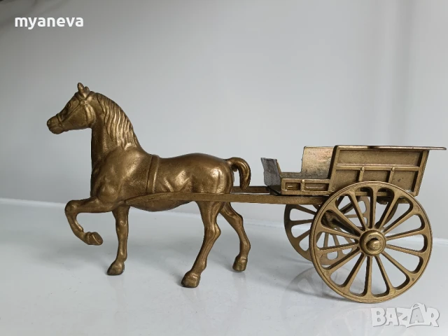 Vintage, бронзов кон с каруца от Англия. , снимка 2 - Статуетки - 50520847
