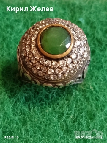 Винтидж сребърен пръстен стил Хюрем султан с НЕФРИТ орнаментиран ювелирно бижу 51826, снимка 2 - Пръстени - 52983143