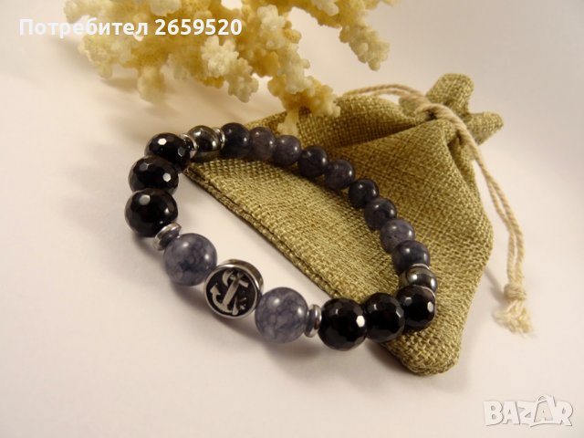 Водоустойчива мъжка гривна от естествени камъни, снимка 2 - Гривни - 39777170