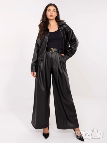 Дамски кожени панталони с плисета и колан, 5цвята , снимка 11 - Панталони - 52160814