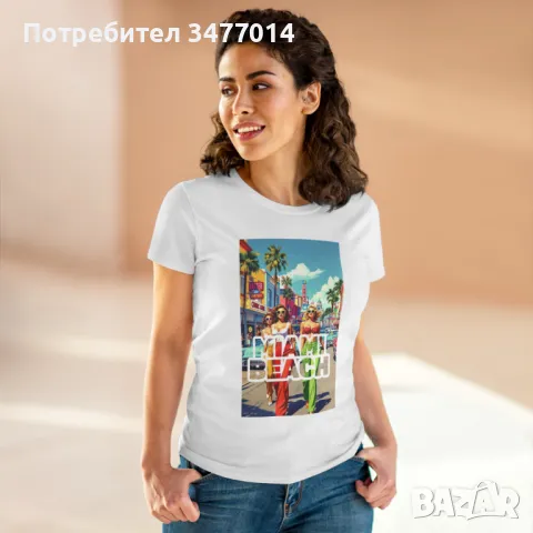 Дамска памучна тениска с щампа Miami Beach, снимка 1