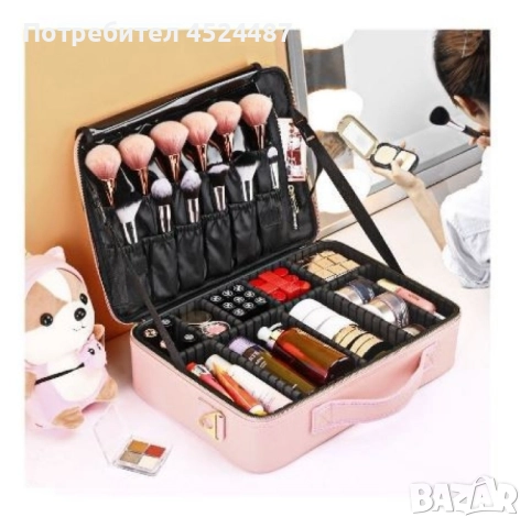 Професионален куфар с три отделения за козметика / Цвят: Розов, снимка 2 - Куфари - 52580201