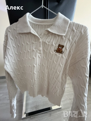 Bershka Cable Knit Teddy Bear Jumper in Ecru - размер S