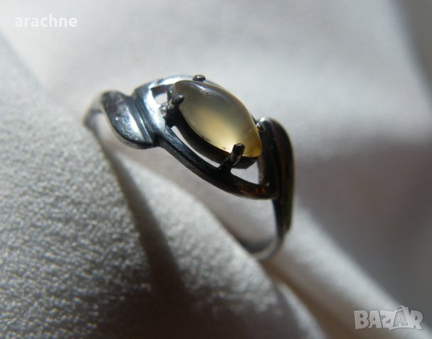Стар български сребърен пръстен с лунен камък , снимка 5 - Пръстени - 31702618