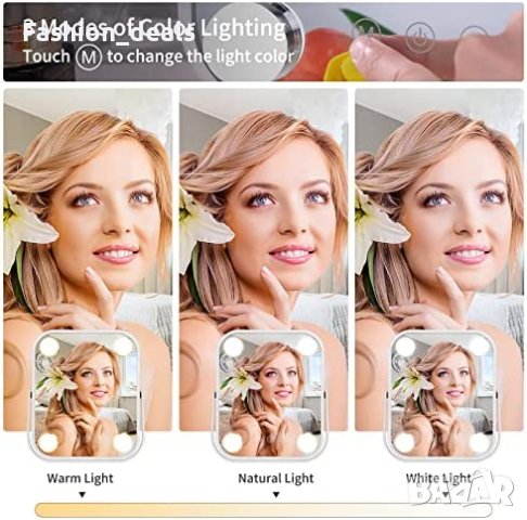Ново огледало за гримиране с 4 LED крушки, регулируем ъгъл, интелигентно сензорно управление, 3 цвет, снимка 4 - Други - 40452999