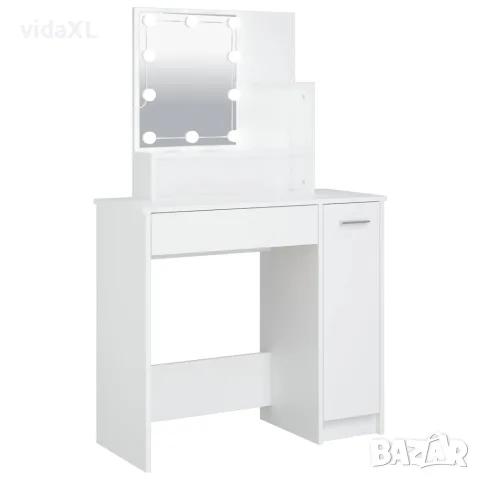 vidaXL Тоалетка с LED, бяла, 86,5x35x136 см
