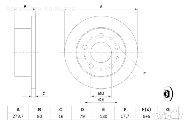 Диск спирачен заден дeсен/ляв за CITROEN JUMPER I,FIAT DUCATO,PEUGEOT BOXER 2.0-2.8D 94г.- № C1003P, снимка 5 - Части - 50598920