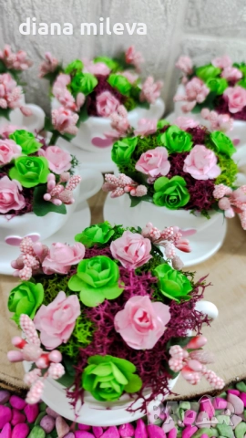 Сладурски чашки с нежни цветлета в зелено и розово!!, снимка 5 - Декорация за дома - 52069049