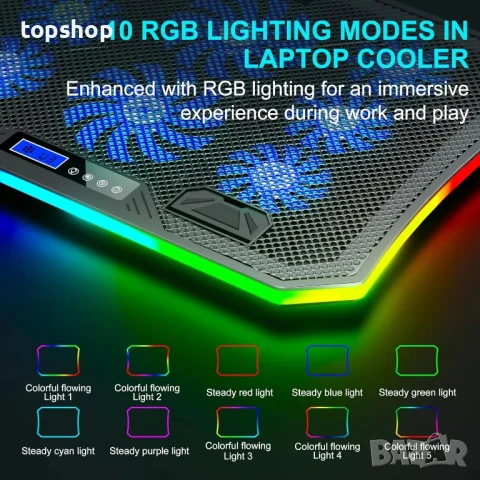 НОВА, тествана охлаждаща подложка за лаптоп с RGB светлини MOOJAY, 8 тихи вентилатора..., снимка 5 - Лаптоп аксесоари - 50552256