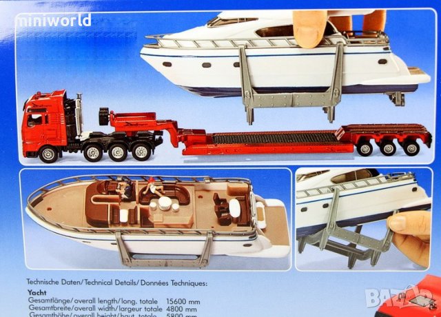 MAN транспортен на яхта, heavy haulage transporter with yacht - мащаб 1:87 на SIKU, снимка 10 - Колекции - 38046095