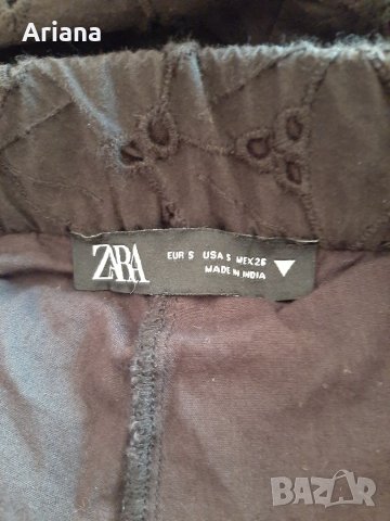 Наситено чер панталон на Zara, бродиран памучен плат., снимка 3 - Панталони - 42056926