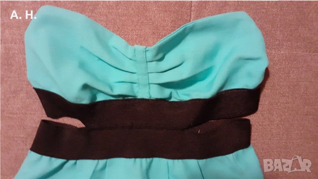 Зелена рокля с ластици без презрамки, снимка 2 - Рокли - 27068383