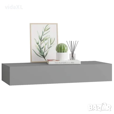 vidaXL Стенен рафт с чекмедже, сив, 60x23,5x10 см, МДФ, снимка 4 - Етажерки - 56146911