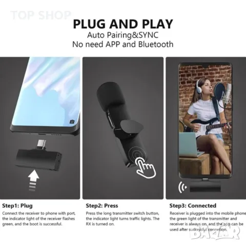 Безжичен микрофон Pecosso Lavalier, снимка 2 - Микрофони - 48737354