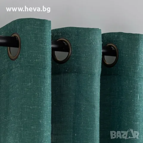 Комплект ленени завеси в тъмно зелен цвят , снимка 2 - Пердета и завеси - 47429648