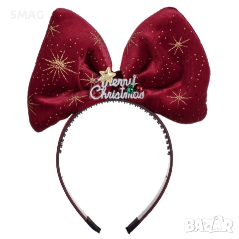 Коледна диадема бордо с панделка и звънчета Merry Christmas_1255087