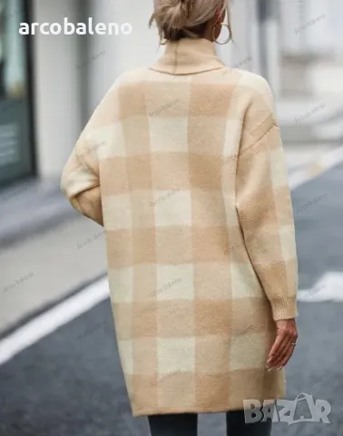 Широка дамска карирана плетена жилетка с цветни блокове, 4цвята , снимка 4 - Жилетки - 47654591