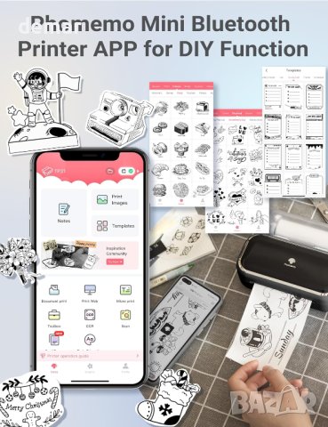 Мобилен принтер Phomemo TP31 203DPI, черно-бял печат, iOS и Android, снимка 4 - Принтери, копири, скенери - 44478586