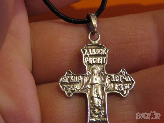 сребърен православен сребърен кръст разпятие с Исус Христос на гърба Архангел Михайл кръщене, снимка 6 - Колиета, медальони, синджири - 37536869