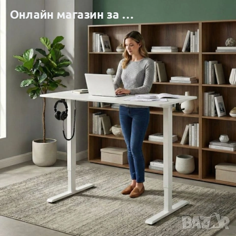 Електрическо бюро, 120x60 см, регулируема височина 72-117 см, бял, ModernHome, снимка 4 - Бюра - 53380319