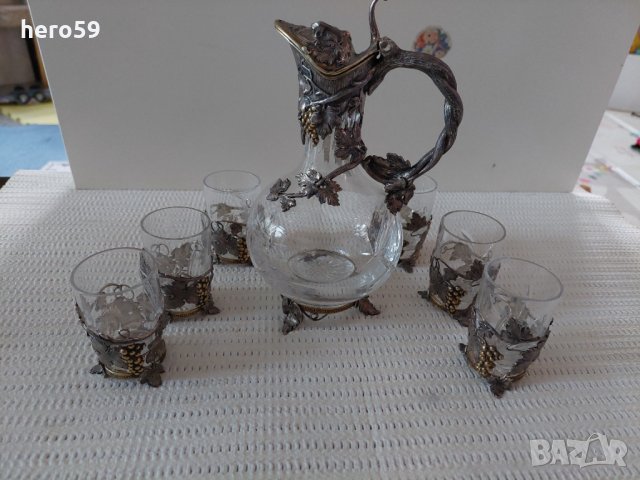Руски сребърни чаши с кана-сребро 84 и кристал, снимка 2 - Антикварни и старинни предмети - 35623818