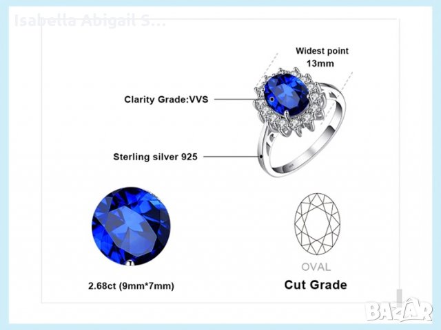 Изящен сребърен пръстен със син сапфир, снимка 5 - Пръстени - 30531268