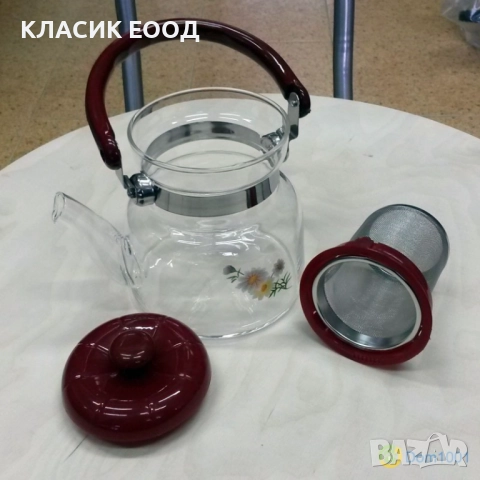 Огнеупорен стъклен чайник с цедка 1,6 л., снимка 3 - Други - 51806014