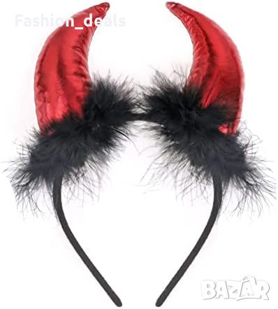 Нови Червени Рога на Дявола Хелоуин Аксесоар с Черен Плюш, снимка 3 - Други - 42713320