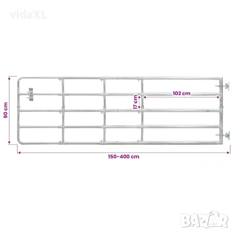 vidaXL Оградна порта, 5 пръта, стомана, (150-400)x90 см, сребриста, снимка 5 - Огради и мрежи - 56146093