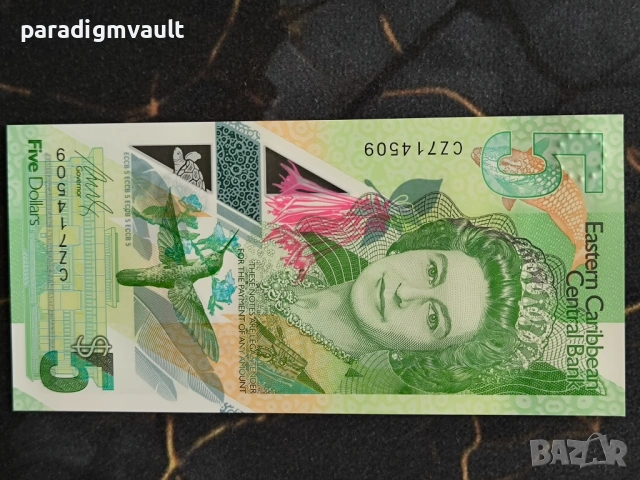 Банкнота - Източни Кариби - 5 долара UNC | 2021г., снимка 2 - Нумизматика и бонистика - 54091267